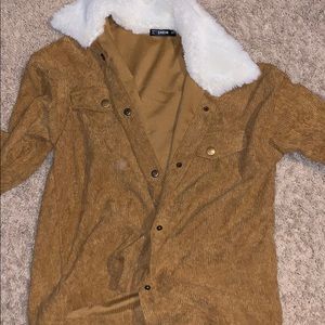 Shein cover up with fuzzy collar and sleeves.